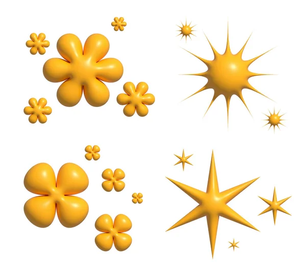 3D黄星闪烁着烟火 装饰闪闪发光 闪闪发光 发光效应的恒星和爆发 与白色背景隔离 为设计工作提供快捷方式 — 图库照片