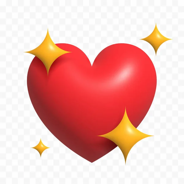 3D矢量心带着闪亮的图标明星闪耀的焰火 装饰闪烁 表达社交微笑的按钮 情人节的概念设计 — 图库矢量图片