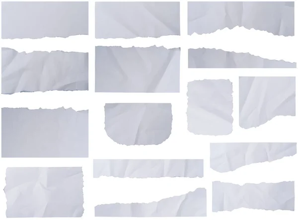 Set of white ripped paper strips collection. Paper scraps with torn edges. Sticky notes, shreds of notebook pages. isolated on white background with Clipping paths for design work empty free space