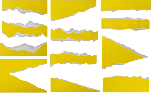 Set Sfondo Carta Stracciata Gialla Modello Banner Isolato Sfondo Bianco — Foto Stock