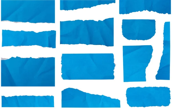 Set Carta Strappata Azzurra Con Copyspace Bianco Messaggio Isolato Sfondo — Foto Stock