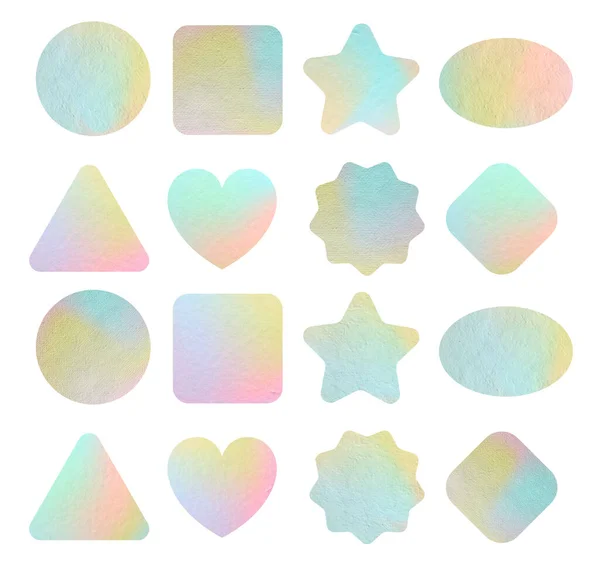 Set of paper pastel colors stickers mock up. Blank tags labels of different shapes, isolated on white background with clipping path