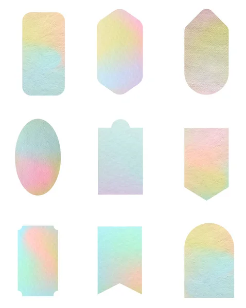 Kağıt Pastel Renkli Çıkartmalar Farklı Şekillerin Boş Etiketleri Kırpma Yolu — Stok fotoğraf