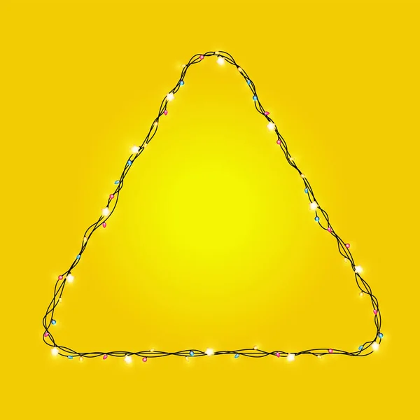 Christmas Lights String Triangle Shape Yellow Background — Foto Stock