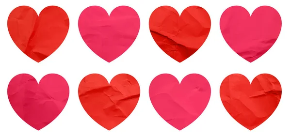 Kalp Setleri Kırmızı Pembe Kağıt Çıkartmaları Şekillendirir Boş Etiketleri Taklit — Stok fotoğraf