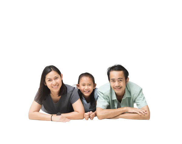 Glücklich Lächelnde Junge Asiatische Familie Auf Dem Boden Liegend Haben Stockbild