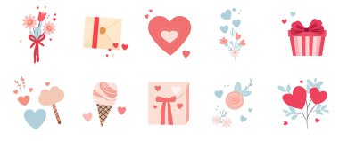 Sevgililer Günü vektörleri kümesi gün ögeleri simgeleri tasarımı