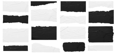 Vektör yırtılmış siyah-beyaz çıkartmalar kağıt doku arka planı, Boş pankartlar, unsurlar etiketleri şablon tasarımı