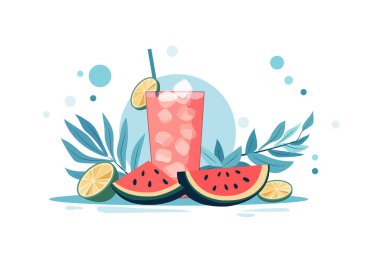 Buzlu karpuz, limon ve karpuz dilimleriyle süslenmiş.