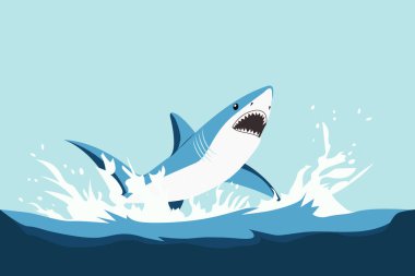 Köpekbalığı güçlü bir sıçramayla dalgaların arasından fırladı, açık gökyüzünün altında dramatik bir sıçrama.