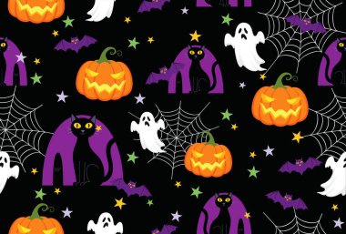  Mezar taşlarından, hayaletlerden, balkabaklarından ve siyah arkaplandaki ağlardan önce kara kedilerle Cadılar Bayramı şablonu