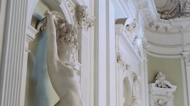 Skulpturer Och Byster Dekorera Byggnaden Antiken — Stockvideo