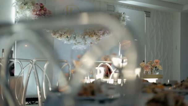 Salão Banquetes Decorado Para Casamento — Vídeo de Stock