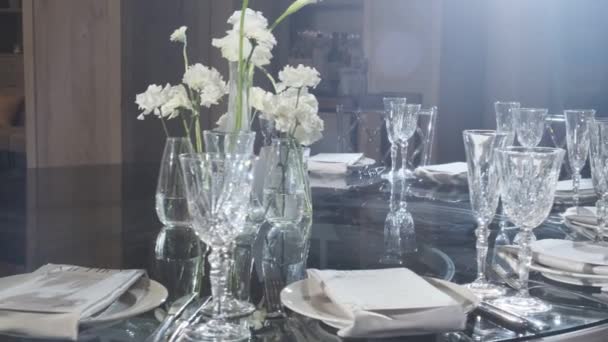 stock video served tables in a restaurant with flower decoration