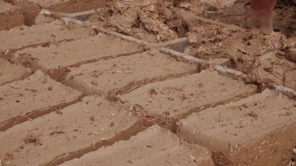 Use Child Labor Uzbekistan Child Making Bricks Clay — Stock Video