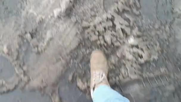 Nogi Samicy Przechodzące Przez Śnieg Nieoczyszczonej Ulicy — Wideo stockowe