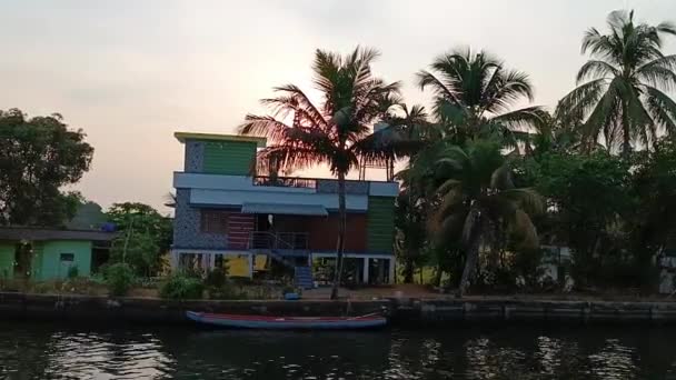 India Houseboat Vela Tra Canali Risaie — Video Stock