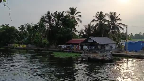 Alleppey India Houseboat Sailing Canals Rice Fields — Stock Video