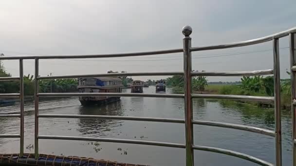 Alleppey India Houseboat Sailing Canals Rice Fields — Stock Video
