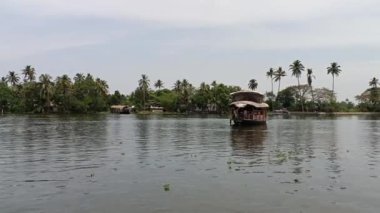  Alleppey Hindistan yüzen evi kanallar ve pirinç tarlaları arasında yol alıyor.