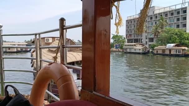 Alleppey India Casa Flotante Navegando Entre Canales Campos Arroz — Vídeo de stock