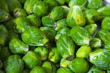 Brüksel lahanası yığını. Brassica oleracea lahana üst görünümü