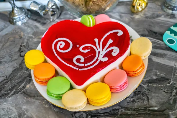 Gâteau Coeur Pour Saint Valentin Fête Des Mères Anniversaire Décoré — Photo