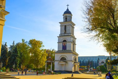 Kishinev, Republic of Moldova - 18 September 2022: View of the Cathedral of Christ Nativity at The Great National Assembly Square. Main cathedral of the Moldovan Orthodox Church.