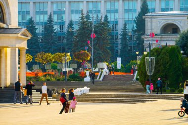 Kishinev, Republic of Moldova - 18 September 2022: View of the Cathedral of Christ Nativity at The Great National Assembly Square. Main cathedral of the Moldovan Orthodox Church.