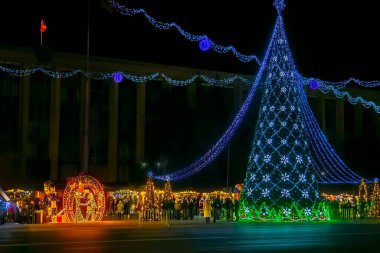 View of Kishinev, the city center with a lot of illumination and Christmas decoration, Moldova