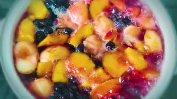 Close Apple Compote Boiling Casserole Pot — стоковое видео