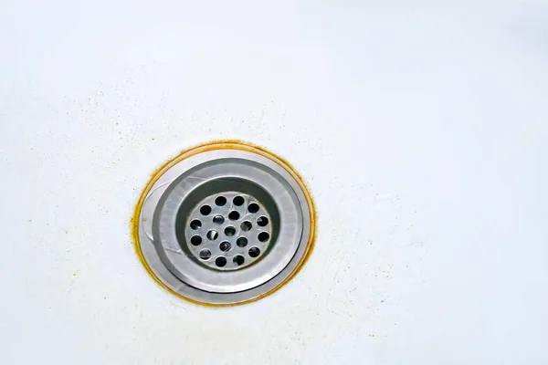 Dirty Drain Bathroom Cleaning Service Concept Old Rusty Shower Drain — Stock Photo, Image