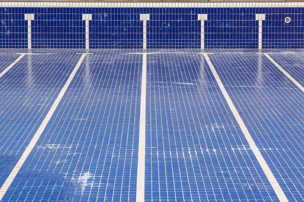 Swimming Pool Blue Tiles Swim Lane Tile Markings Empty Water — Stock Photo, Image