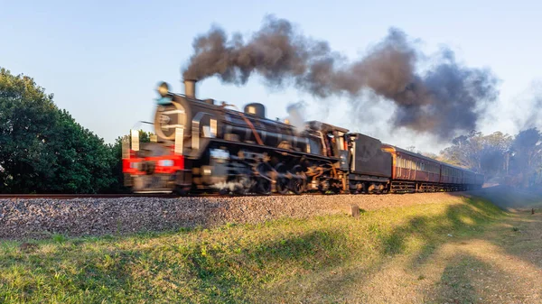 Steam Train Locomotive Tourism Coaches Closeup Motion Speed Blur Countryside — Stock Photo, Image