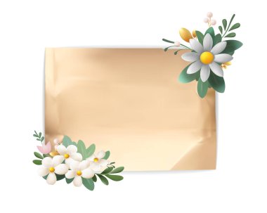 Beyaz arkaplanda çiçek ve yapraklı bir zarf tasviri