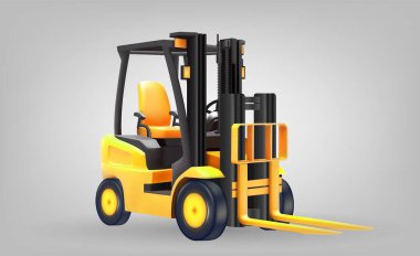 Sarı forklift 3d vektörü, çatal kaldırma kamyon ikonu vektör illüstrasyonu, yükleyici çekici araç Clipart, arka planda izole edilmiş, Gradyan ağ kullanılıyor