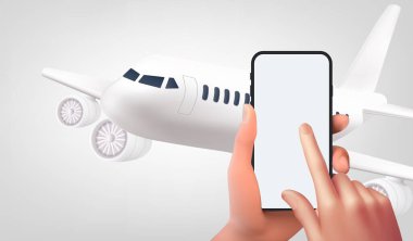 Bir adamın elindeki akıllı telefon. Uçağın arka planında, 3d vektör Gradyan Ağ