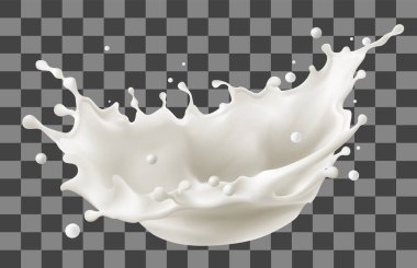 Gerçekçi süt, krema damlaları ve şeffaf arka planda izole edilmiş su damlaları. Vektör illüstrasyonu, Ağ gradyan yosunlar