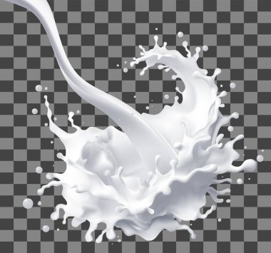 Süt suyu, izole edilmiş süt ineği, sığır, sığır, tarım ürünleri şeffaf arka planda. Gerçekçi vektör illüstrasyonu, ağ gradyan yosunlar
