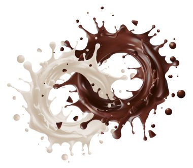 milk mixed with chocolate milk splash on white background. Vector illustration. Ready to use for your design, presentation, promo, ad. Mesh gradient wes used clipart