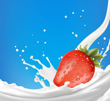 Süt ve yaban mersini karışımı gerçekçi bir çilek.