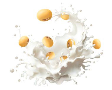 İzole edilmiş arka planda soya sütlü yoğurt. Sağlık konsepti. Gerçekçi illüstrasyon. Ürün tasarım gıda ürünleri, ağ gradyan yosunlar için kullanılabilir