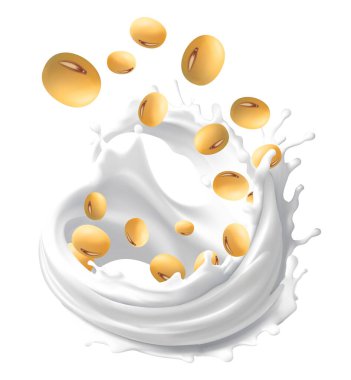 İzole edilmiş arka planda soya sütlü yoğurt. Sağlık konsepti. Gerçekçi illüstrasyon. Ürün tasarım gıda ürünleri, ağ gradyan yosunlar için kullanılabilir