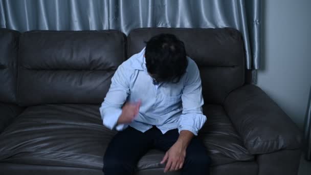 Asian Handsome Man Stress Work Overload Tired Male Come Back — Stock Video