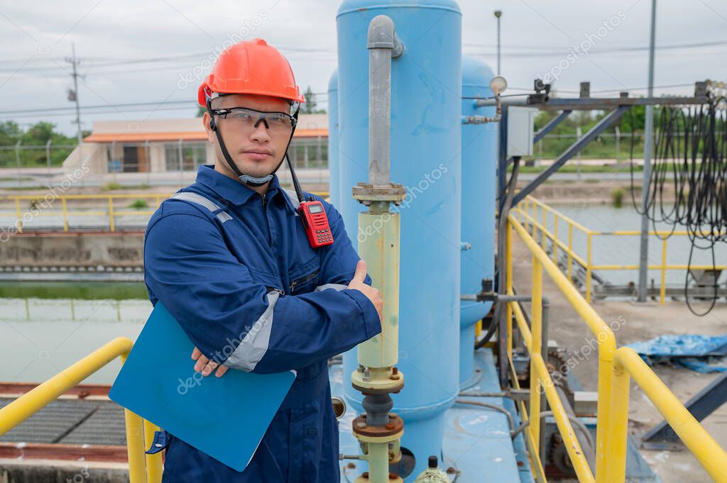 Water plant maintenance technicians, mechanical engineers check the