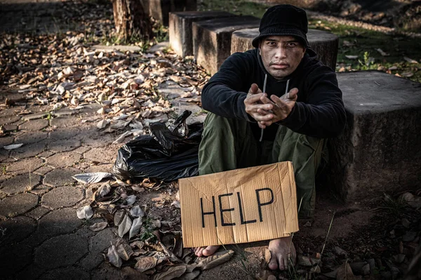 Asian Man Homeless Side Road Stranger Has Live Road Alone — Stock Photo, Image