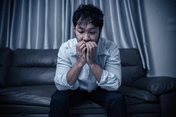 Asian handsome man stress from work overload,Tired male come back home after a lot of work from company,risk of depression