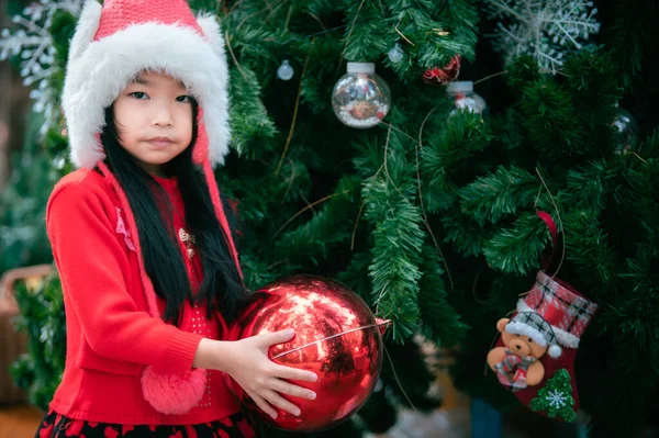 Portrait of little girl in christmas festival,Asian kid winter holiday