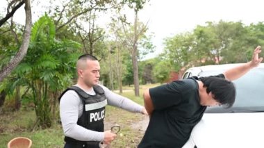 Police and thief concept. The cop catch criminals break the law