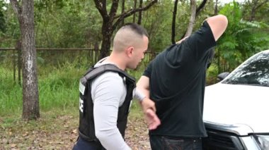 Police and thief concept. The cop catch criminals break the law